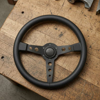 Leather-Wrapped Racing Steering Wheel 3-Spoke Universal Steering Wheel 350mm Comfortable for Car Enthusiasts