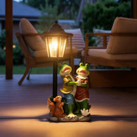 Frog Statue with Solar Lantern Cute Outdoor Decoration Hand-Painted for Patio