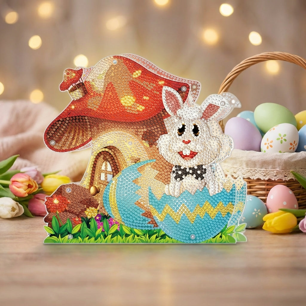 DIY 5D Diamond Painting Kit Easter Bunny & Mushroom Crystal Art Hanging Ornament Sparkling Rhinestone Craft with Chain Gem Mosaic Decoration for Home Wall Window Kids Adults