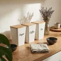 3 Pieces Kitchen Canister Set Dry Goods Bamboo Lid Canister Countertop Bamboo design Lid Tin