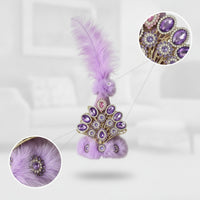 Ornate Pointed Hat with Feather Handmade Folk Costume Hat Rhinestone Jeweled Costume Headpiece Faux-Faux-Hair for Performers, Cosplayers, Stage Performances, Photoshoots