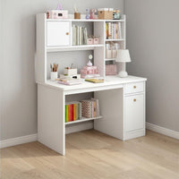 Multi-Functional Workstation Study Desk with Bookshelf and Drawers Spacious Desktop Computer Desk with Bookshelf Space Saving Design Home Office Furniture Anti-Collision Rounded Corners for Teens