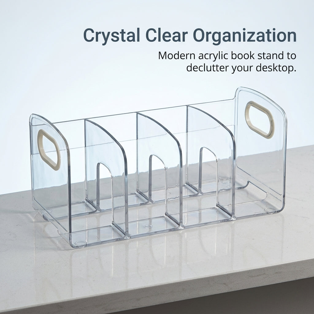 Desktop Organizer with Reading Stand, Transparent Acrylic with Portable Handle, Stationery for Office Desk, File Storage Box