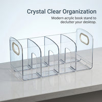 Desktop Organizer with Reading Stand, Transparent Acrylic with Portable Handle, Stationery for Office Desk, File Storage Box
