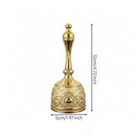 Metal Hand Bell with Handle Ornate Embossed Metal Bell Handheld Decorative for Tea Service, Meditation