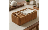 Woven Desktop Storage Box Rattan Desk Organizer Compact Rattan Storage Box for Home Office