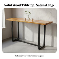 Solid Wood Bar Table Space-Saving Rustic Edge High Firm Table Structure Unfinished Edge Pub Desk for Restaurant Owners, Balcony, Cafe, Dining Area