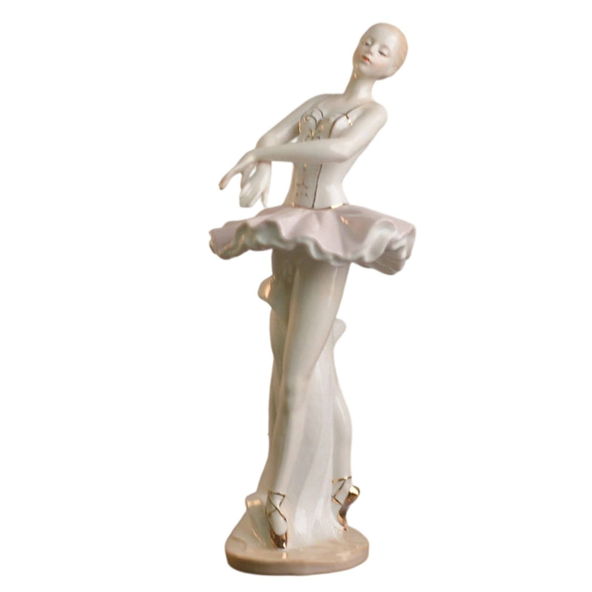 Ballet Dancer Figurine with Gold Accents Elegant Ceramic Ballerina Figurine