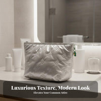 Quilted Makeup Pouch Multi-Functional Quilted Cosmetic Pouch Portable for Travel