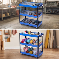 3-Tier Utility Cart Compact Metal Rolling Tool Cart Sturdy Furniture for Garage