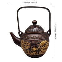 Bronze Teapot with Lid Decorative Ornamental Teapot Embossed Vessel for Collectors, Living Room Display