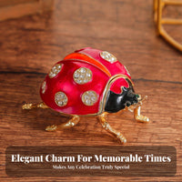 Rhinestone Spots Red Enamel Ladybug Box Collectible Ladybug Jewelry Box Gift Idea Keepsake Case Desktop Decoration