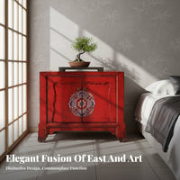 Vintage aesthetic Hand-Painted Floral Cabinet Distressed Finish Household Furniture Traditional Hardware Accent Chest Sturdy Construction for Homeowners, Interior Designers, Apartment Dwellers, Bedroom, Living Room, Entryway, Dining Area