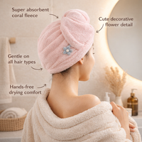 Microfibre Towel for Hair with Coral Fleece Very Soft Material, Quick Dry Turban Wrap for Women and Men, Anti Frizz Haircare