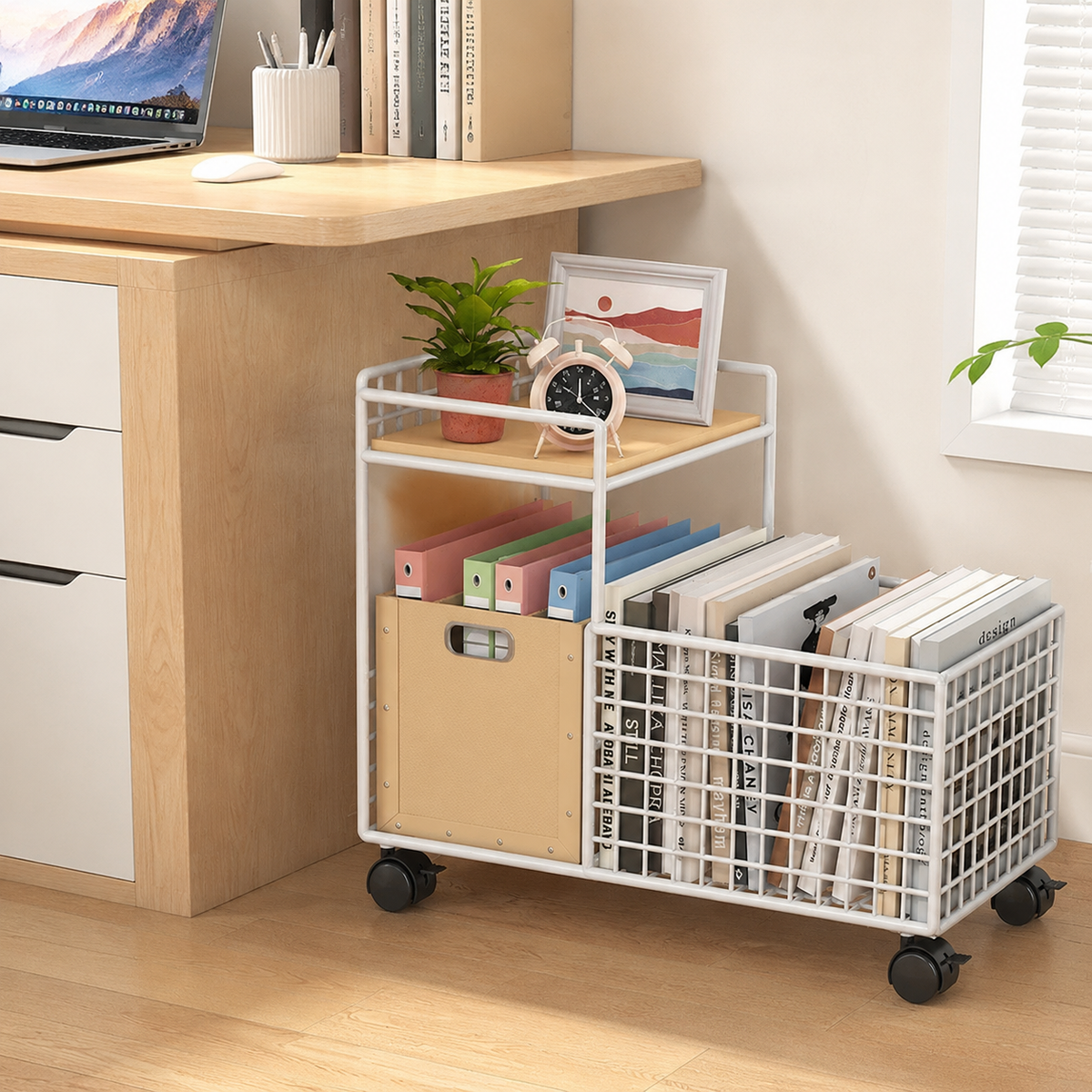 Iron Metal Storage Shelves with Wheels 2 Tier Heavy Duty Rolling Shelving Unit