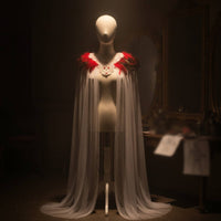 Shoulder Cape with Feathers Feathered Gothic Cape with Cranium Transparent Capelet for Cosplayers, Entertainers