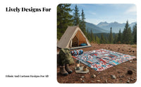 Cleanable Blended Fabric Outdoor Mat, Ethnic Design, Foldable, Portable, Moisture-Resistant for Camping