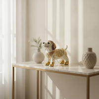 Ornate Dog Figurine Floral Dog Statue Tabletop Canine Sculpture Metallic-Finish for Collectors, Living Room, Bookshelf, Entryway, Office Desk