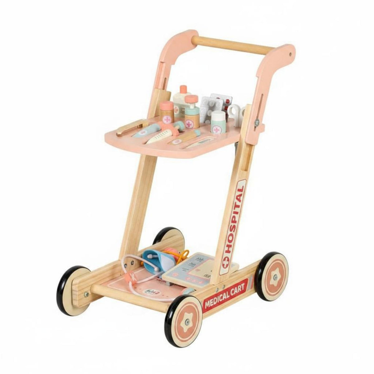 Kids Medical Cart Educational Kids Shopping Push Cart Easy Assembly Children's Toy for Young Children, Infants