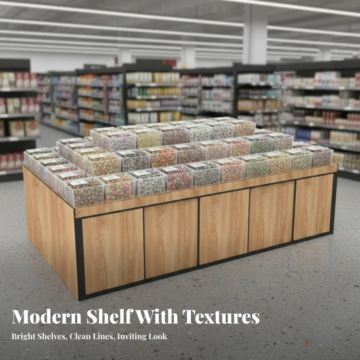 Bulk Food Display Cabinet Multi-Tier Supermarket Island Display Large Capacity Retail Island Counter for Retailers, Supermarkets, Candy Shops, Bakery