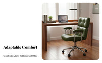Retro Design Upholstered Swivel Armchair Reclining Backrest Channel-Tufted Swivel Chair Ergonomic Support Home Seating Adjustable Height for Telecommuting Workers, Students, Women, Study Room, Bedroom