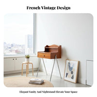 Vintage Design Vanity Table with Drawers Middle-Century Modern Wooden Console with Hutch Space-Saving Makeup Desk Compact Design for Small Apartment Dwellers, Women, Teen Girls, Dressing Room, Walk-in Closet