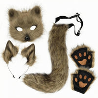 Costume Ear Headband Headband Tail Face Covering Set Halloween Canine Tail and Paw Mitts Cosplay Dress-up Kit