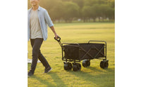 Foldable Outdoor Wagon Portable Foldable Utility Wagon Multi-Terrain Beach Wagon 360° Rotating Wheels for Camping, Gardening