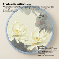Zafu Meditation Cushion for Floor, Round Pad with Lotus Pattern, Thick Padded Pillow for Prayer and Meditators, 23.6 Inch