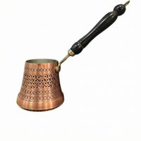Tinned Interior Turkish Coffee Pot Wooden Handle Copper Cezve Hanging Loop Engraved Copper Pot Stovetop Use for Heating Drinks
