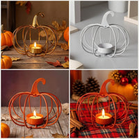 Halloween Pumpkin Candle Holder Tabletop Pumpkin Tealight Holder Metal Decor Compact for Autumn Harvest