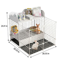 Lagomorph Cage and Lagomorph Pen with Automatic Cleaning, Bunny Cage with Removable Tray, Pet Playpen with Shelter Hideout for Indoor Use, White