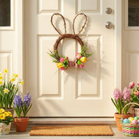 Easter Egg Garland, Easter Bunny Wreath Ready to Hang Spring Door Wreath Adorable Design Flower Door Hanger for Homeowners, Entryway, Inside Your Home