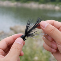 5 Pack Black Imitation Feather Fishing Lures, Pike & Trout Freshwater Lures with Barbed Hooks, Synthetic Material