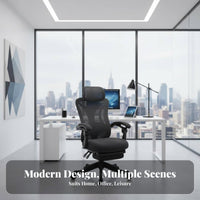 Lumbar Support Ergonomic Reclining Chair with Footrest Adjustable Headrest Reclining Mesh Chair with Footrest 360-Degree Swivel Computer Seat 350lbs Weight Capacity for Remote Workers, Students, Gamers, Workstation, Study Room