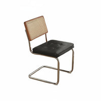French Look Upholstered Cane Back Chair Vintage Inspired Cantilever Cane-Back Chair Modern Design Accent Seating Tufted Cushion for Adults, Homeowners, Hosts, Dining Room, Kitchen, Restaurant, Study