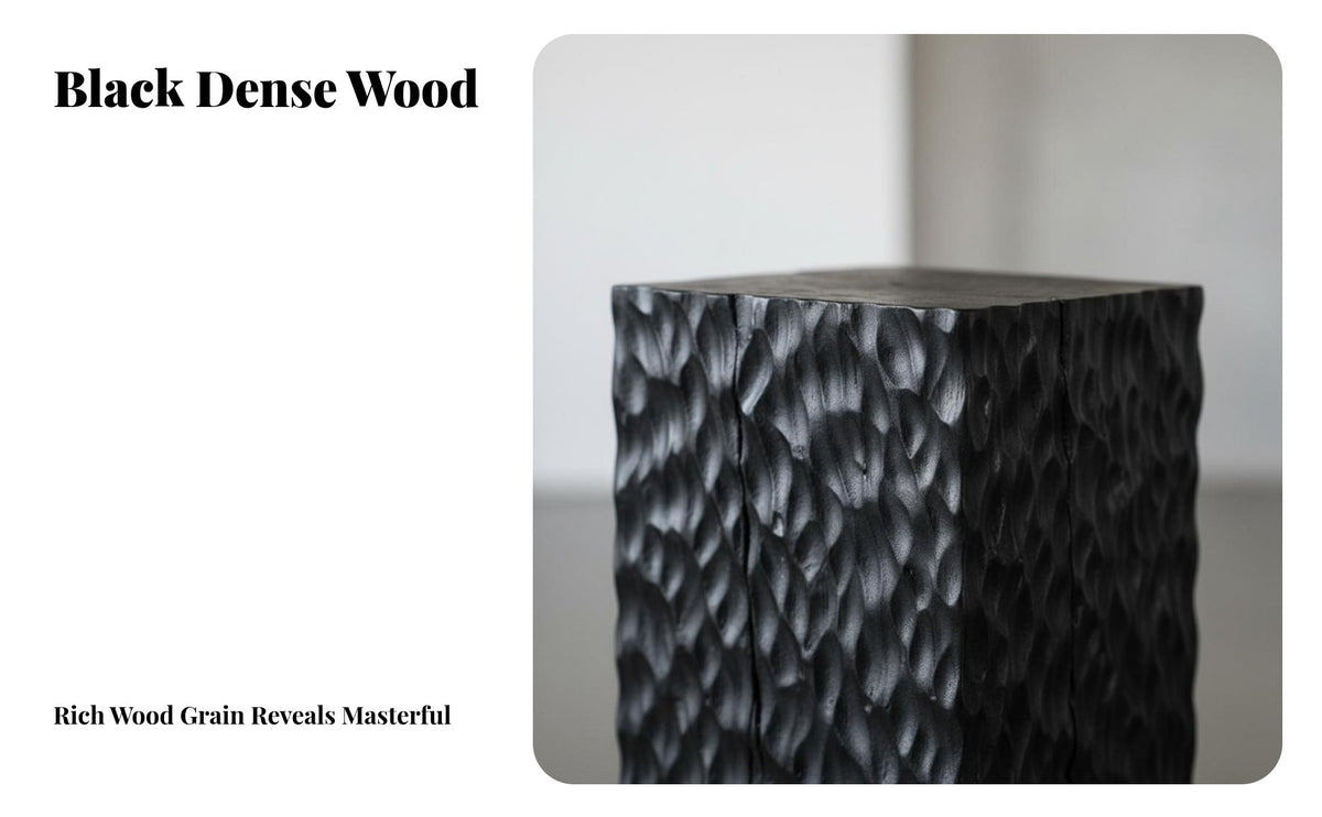 Wabi-Sabi Aesthetic Decorative Pedestal Natural Look Textured Block Stool Sculptural Form Side Table Hand-Chiseled Finish for Hotel Owners, Interior Designers, Art Enthusiasts, Living Room, Guesthouse, Bedroom, Entryway