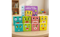 Fine Motor Face-Changing Puzzle Cube Game Rounded-Edged Expression Puzzle Blocks Screenscreenless Face Changing Game with Cards Child-Friendly for Children, Toddlers, Travel