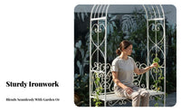 2-Person Seating Garden Arch with Bench Weather-Resistant Climbing Plant Trellis Bench Heavy-Duty Construction Wrought Iron Arbor Seat Multi-Purpose Decoration for Gardeners, Homeowners, Event Planners, Patio, Backyard, Yard