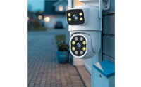 Outdoor WiFi Camera with Antennas Wireless Two-lensLens Camera Compact Hardwired for Home Entrance, Courtyard, Warehouse