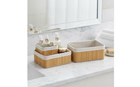 3 Pieces Open-Top Bamboo Baskets with Liners Nestable Storage Basket with Liner Eco-Friendly Desktop Organizer Baskets Eco-Conscious for Vanities