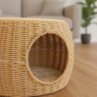 Year-Round Feline Bed Tray Handwoven Wicker Feline Bed Long-Lasting Pet Furniture
