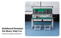 Sturdy Steel Frame Anti-Static Workbench Stable Construction Heavy-Duty Work Table Wear-Resistant Heavy Duty Work Table Built-in Power Outlets for Mechanics, Technicians, Factory Workers, Laboratoryoratory Oratory, Studio, Basement