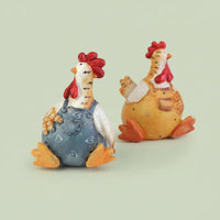 Chicken Figurines Rustic Style Male Chicken and Hen Statues Hand-Painted Look Animal Figurine for Living Room