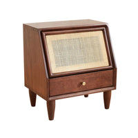 Modern Minimalist Design Bedside Storage Cabinet Rattan Design Wicker-Front Cabinet Versatile Use Nightstand Space Saving for Apartment Dwellers, Guesthouse Operators, Bedroom, Small Areas, Living Room, Next to Sofa