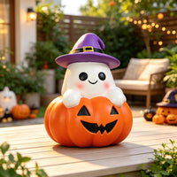 Halloween Pumpkin Ghost Doll with Magic Hat Resin Figurine