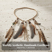 Feather Headband Ethnic Design Tribal Feather Headdress Bohemian Hair Band Handmade Hippie Dream Net Headpiece Beaded