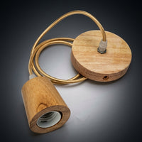 Desk Lamp and Table Lamp Base in Wood, Pendant Light Fitting with E27 Lamp Bulb, 1m Woven Cord for Kitchen Lighting, DIY Square Bulb Holder Base