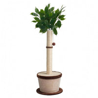 Artificial Leaves Feline Scratching Post Hanging Ball Toy Sisal Scratching Post Beige Trunk Tree Feline Scratcher Round Base