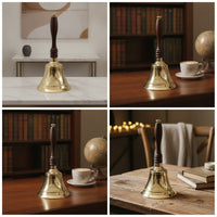 Brass Hand Call Bell with Wooden Handle Handheld Brass Hand Bell Polished for Teachers, Collectors, Home Decor, Classroom, Reception Desk
